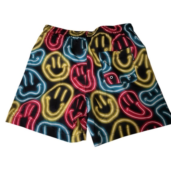 Men’s Brooklyn Clothing Neon Smiley Face Swim Trunks Size M - Picture 2 of 5